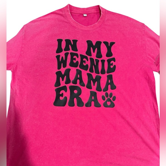 NEW Hot Pink Oversized Stonewashed Weenie Mama Graphic T-Shirt - Picture 1 of 2